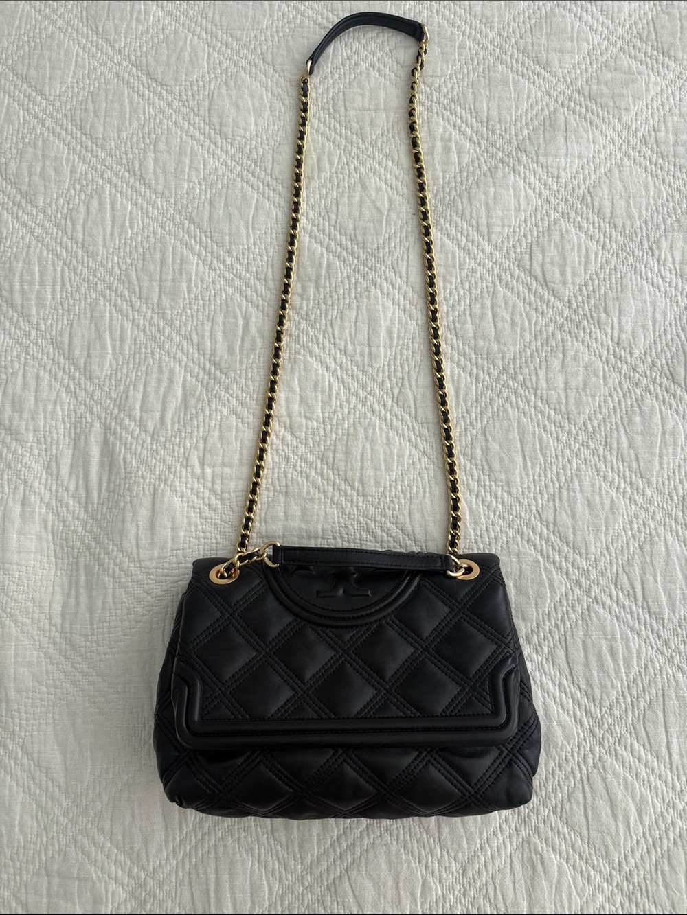 Tory Burch Fleming Quilted Soft Leather Convertible Shoulder Bag Black GoldChain - Picture 3 of 16